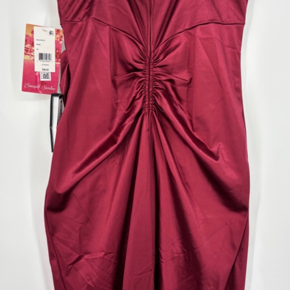 Emerald Sundae Juniors Size 16 Hi Low Long Evening Dress Wine Red Satin Slit - Picture 10 of 11